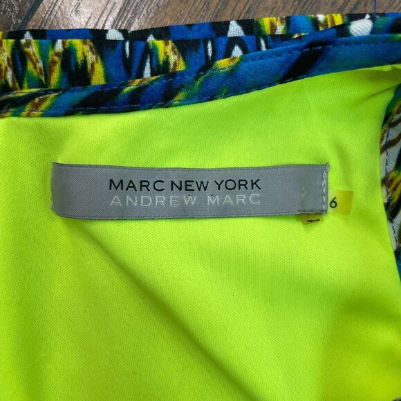 Andrew Marc New York Mini Dress 6 Bright Green Blue Sleeveless V-Neck Women's - Picture 10 of 11